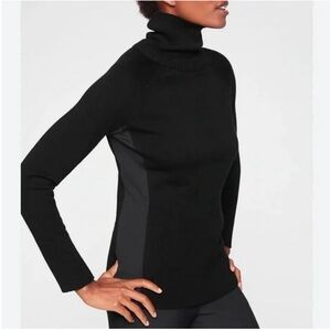 Athleta Black Mesa Hybrid T-Neck Turtleneck Wool Sweater
